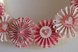 Valentine Wreath Made With Paper Rosettes
