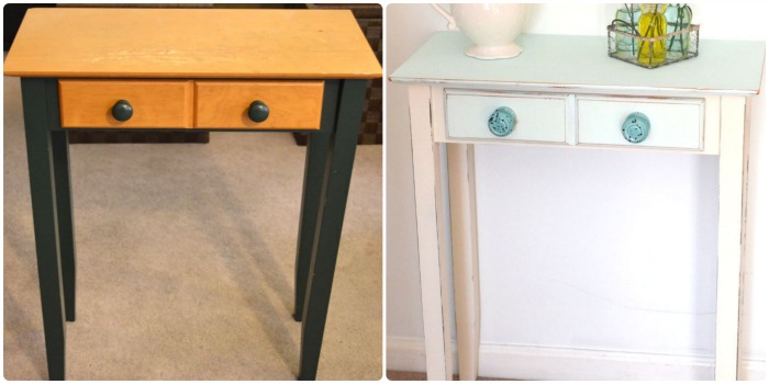 before and after chalk painted table_createandbabble