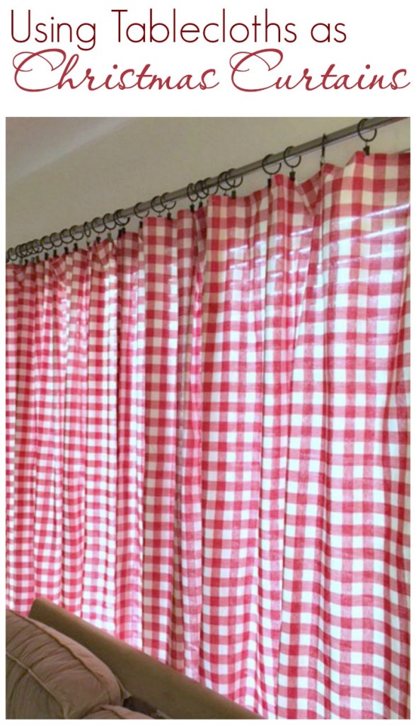 Using tablecloths as Christmas Curtains-createandbabble.com