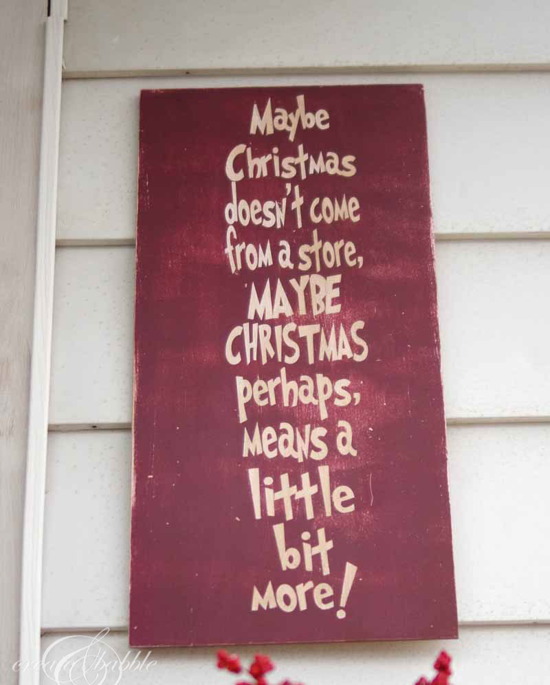 Front Porch Decorated for Christmas {Using a Tablecloth}