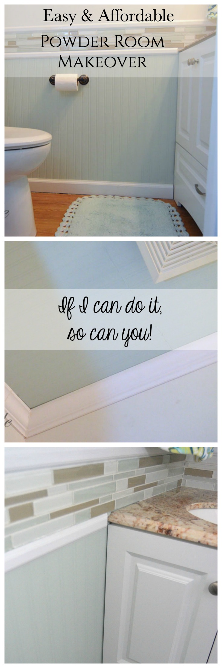 My Easy and Affordable Powder Room makeover. If I can do it, so can you!