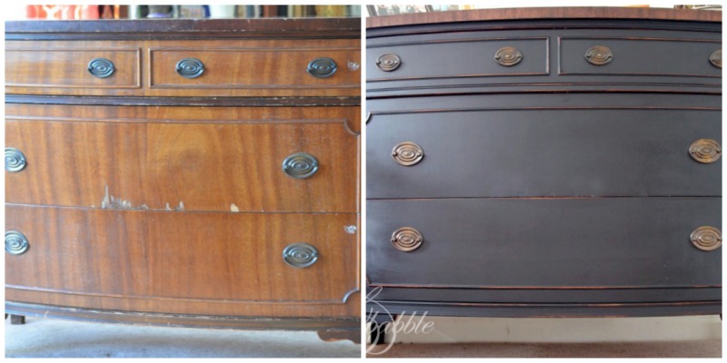 before and after milk painted dresser