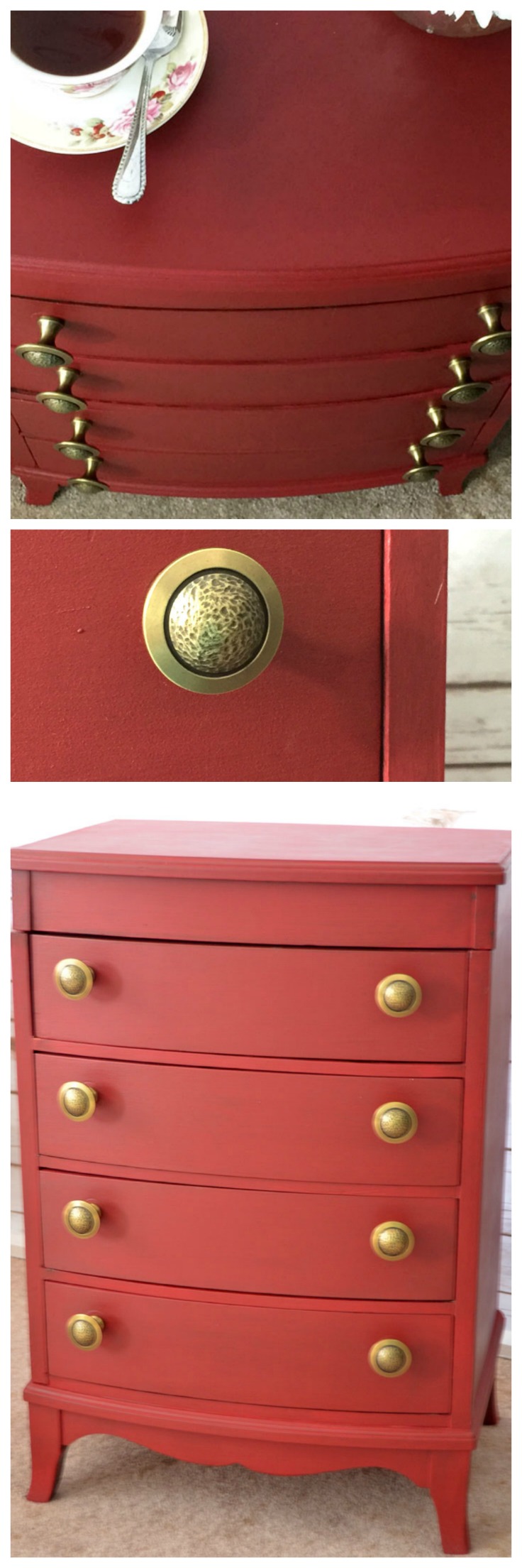 Red Painted Chest. Here's how to give a new, bold look to an old, tired chest of drawers by painting it red.