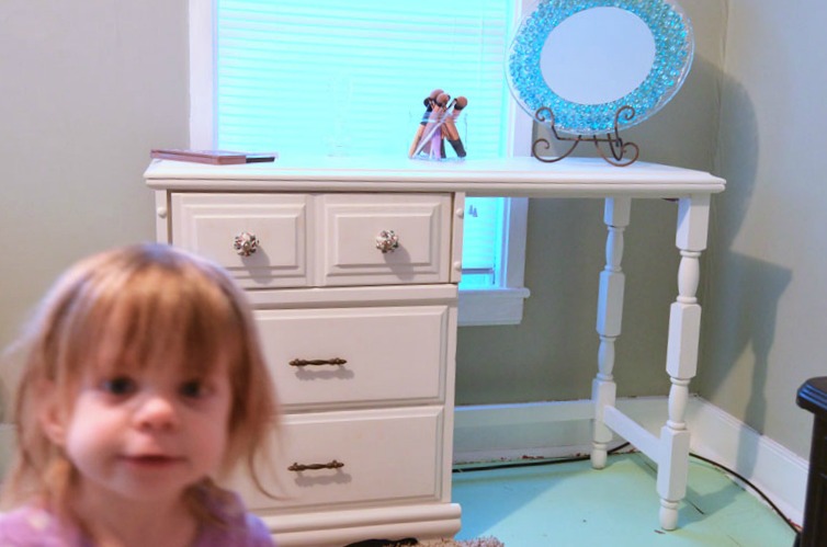 painted desk turned vanity