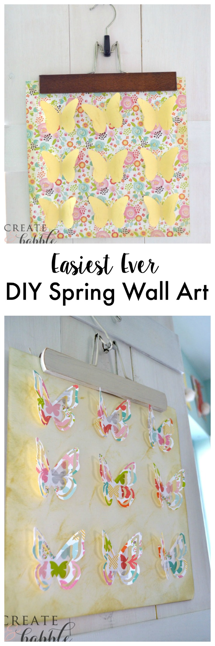 Easiest Ever Spring Wall Art made with card stock and wooden hangers