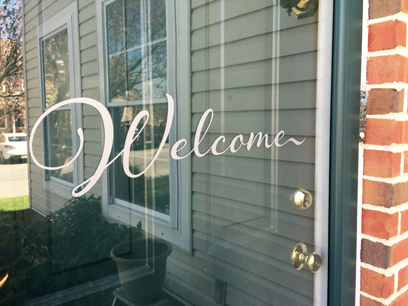 Vinyl Welcome Decal for the front door. an easy beginner Silhouette machine project