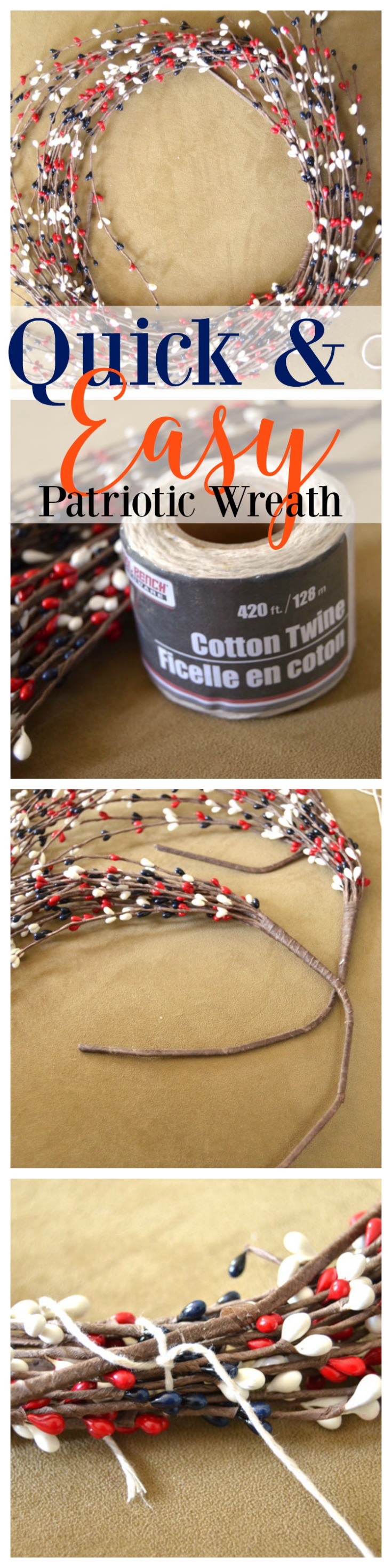 Fast and easy patriotic wreath made with red white and blue floral bead sprays