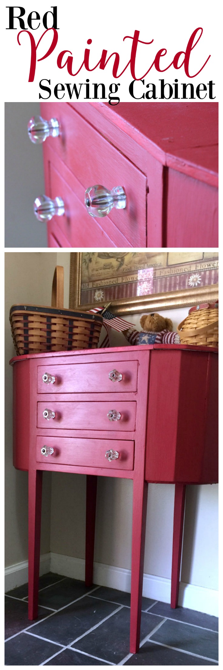 Red Painted Sewing Chest