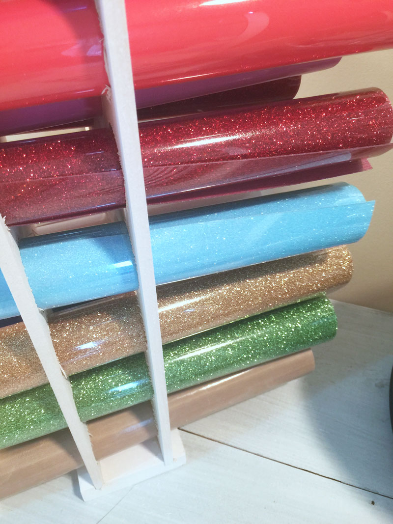 glitter vinyl stored in vinyl storage solution