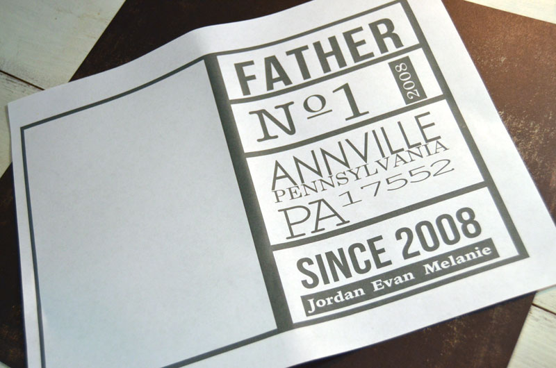 Printed cover for personalized father's day journal printed on a full sheet avery shipping label