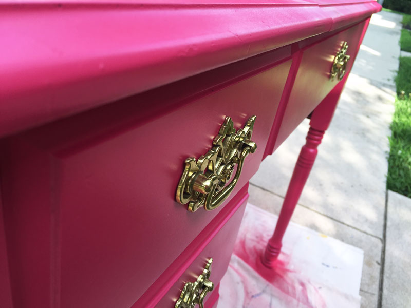 close-up-of-sewing-cabinet-painted-with-Amy-Howard-Furniture-Lacquer-in-Begonia