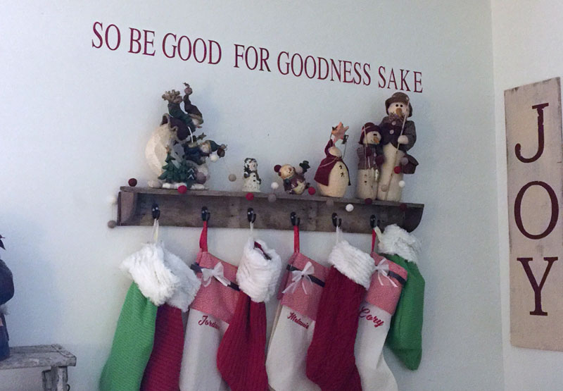 DIY pallet wood Christmas stocking shelf