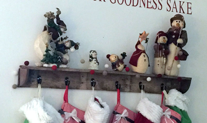 DIY pallet wood Christmas stocking shelf