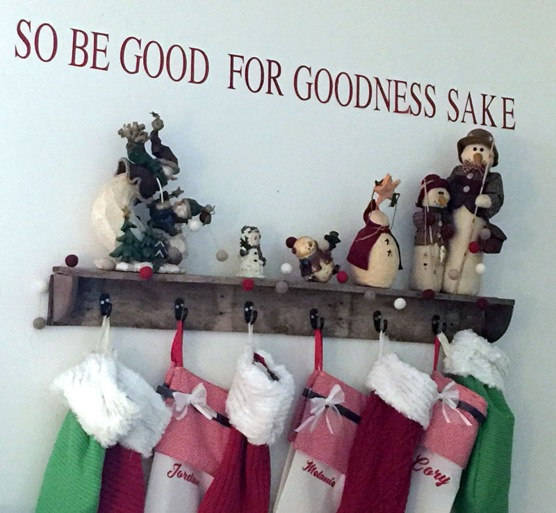 DIY pallet wood Christmas stocking shelf