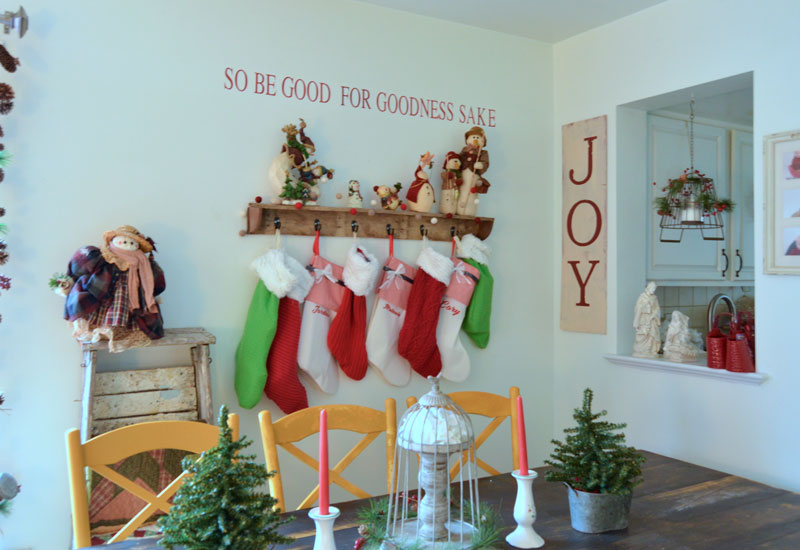 DIY pallet wood Christmas stocking shelf