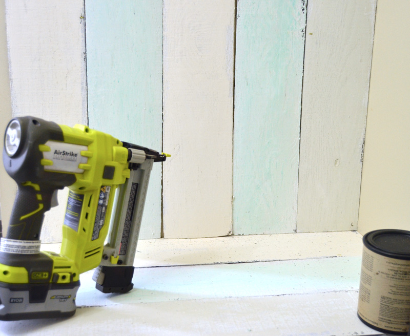 attaching the pallet boards with Ryobi Brad Nailer