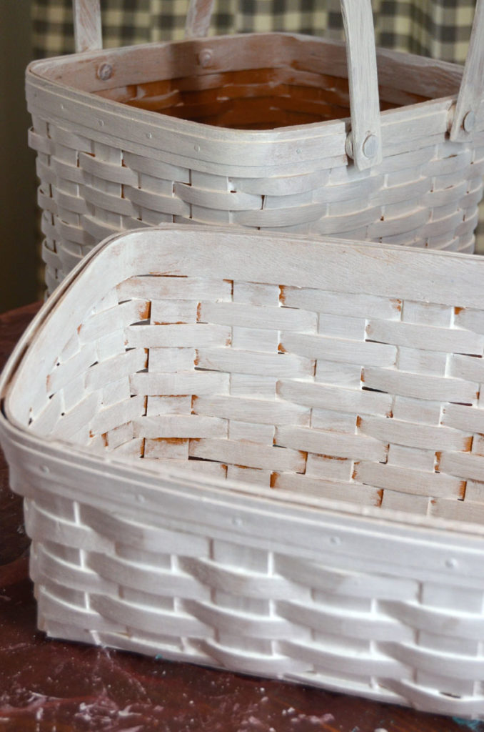 White stained Longaberger Baskets with DecoArt Color Stain White