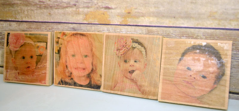 Photos that have been ironed onto wood