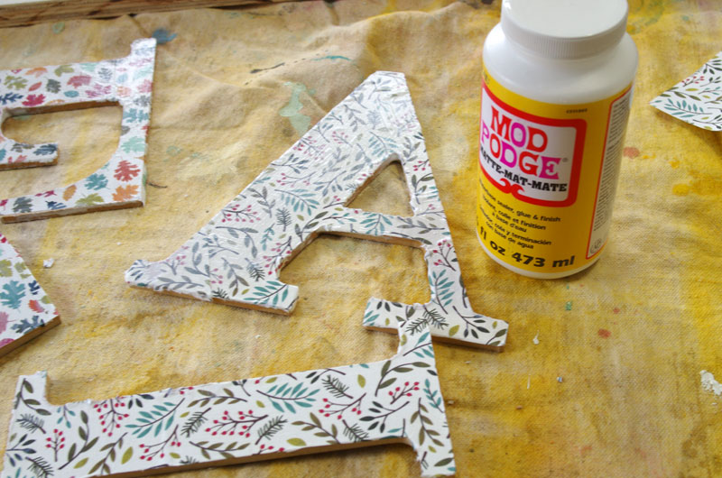 Decoupage wooden letters for fall wall art