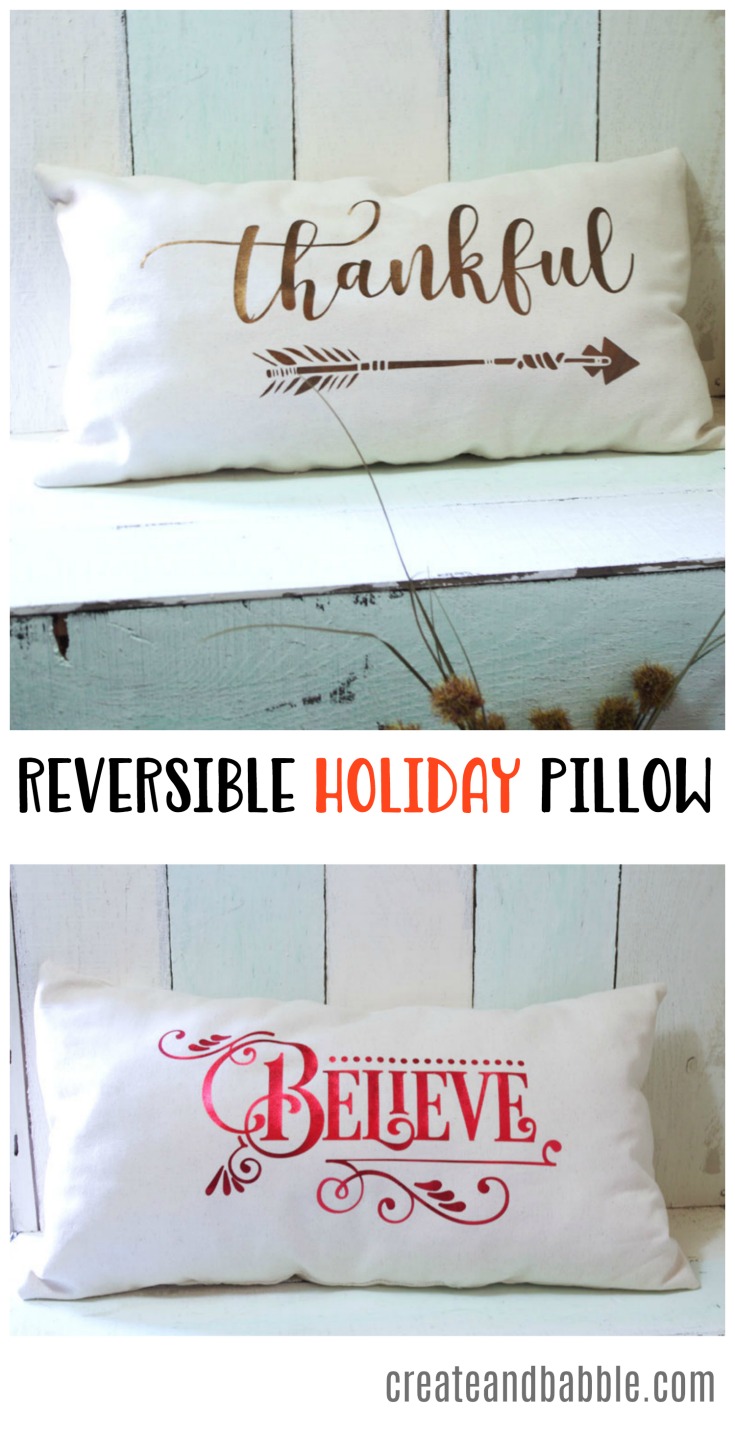 Reversible Holiday Pillow Made With Metallic Heat Transfer Vinyl