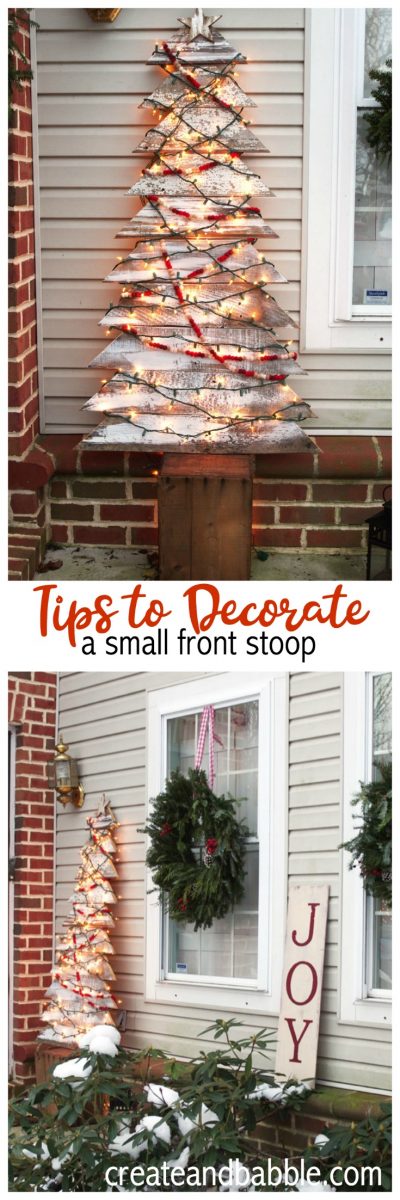 how to decorate a small front stoop for Christmas