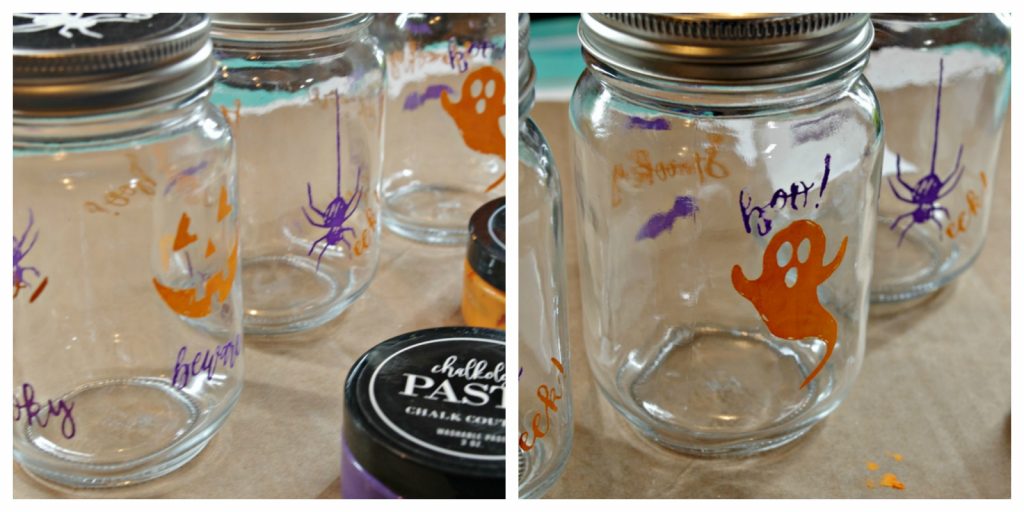 easy to make Halloween Mason jars using Chalk Couture