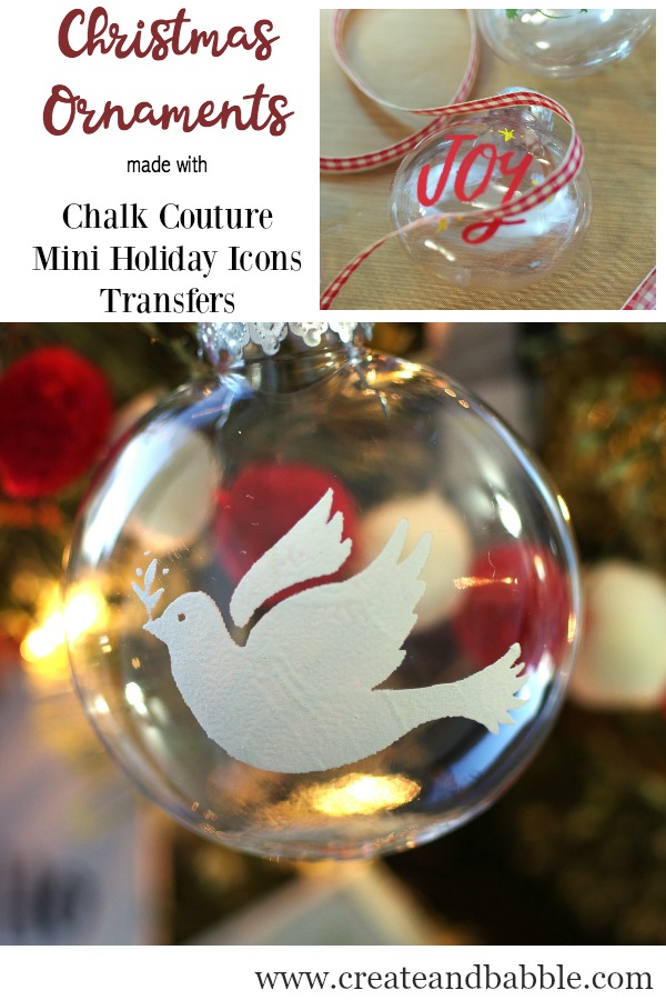 Christmas Ornaments made with Chalk Couture Mini Holiday Icons Transfer